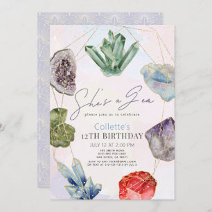 Hon är Gem Crystals Gemstone Geology Birthday Inbjudningar