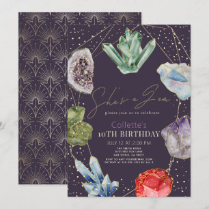 Hon är Gem Crystals Gemstone Geology Birthday Inbjudningar