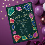 Hon är Gem Crystals Gemstone Geology Kid Birthday<br><div class="desc">Det här trendiget "hon är en gem"-inbjudan i barns födelsedag har smyckat färg med kristaller och stenar. Den omvända sidan har en mönster med två guld-stjärnor. Anpassa den efter dina behov. Du hittar matchande produkter i min butik.</div>
