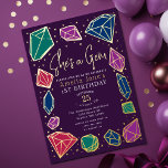 Hon är Gem Crystals Gemstone Geology Kid Birthday<br><div class="desc">Det här trendiget "hon är en gem"-inbjudan i barns födelsedag har smyckat färg med kristaller och stenar. Den omvända sidan har en mönster med två guld-stjärnor. Anpassa den efter dina behov. Du hittar matchande produkter i min butik.</div>