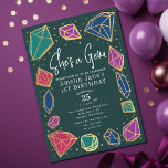 Hon är Gem Crystals Gemstone Geology Kid Birthday Inbjudningar<br><div class="desc">Det här trendiget "hon är en gem"-inbjudan i barns födelsedag har smyckat färg med kristaller och stenar. Den omvända sidan har en mönster med två guld-stjärnor. Anpassa den efter dina behov. Du hittar matchande produkter i min butik.</div>