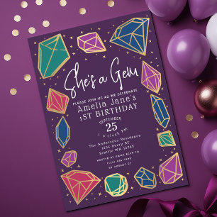 Hon är Gem Crystals Gemstone Geology Kid Birthday Inbjudningar