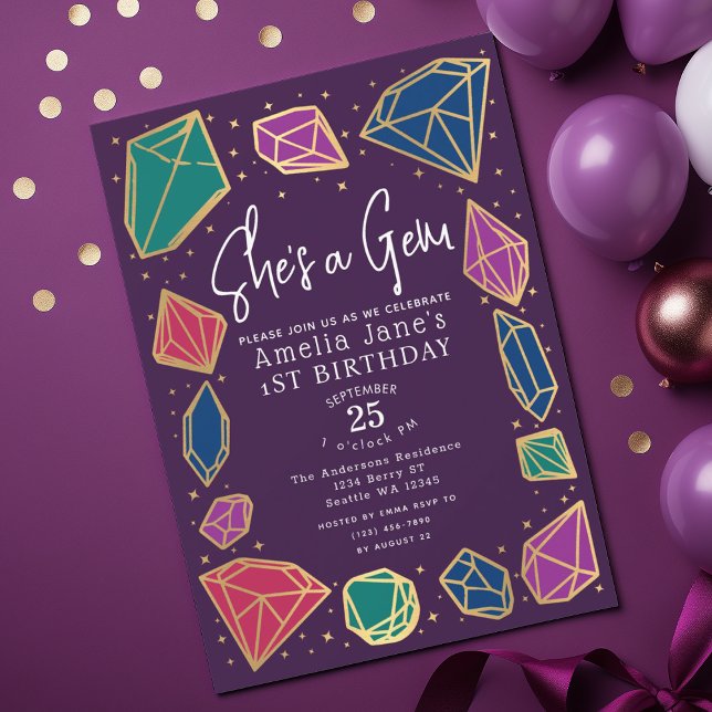 Hon är Gem Crystals Gemstone Geology Kid Birthday Inbjudningar (Skapare uppladdad)