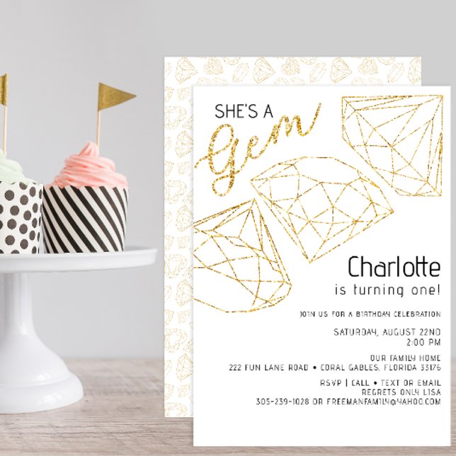 Hon är Gem Glitter Guld första födelsedag Inbjudan (gold glitter she's a gem birthday party modern invitation)
