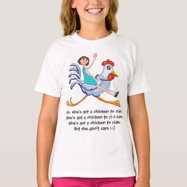 Hon är har en kyckling att rida tee shirt (Framsida)