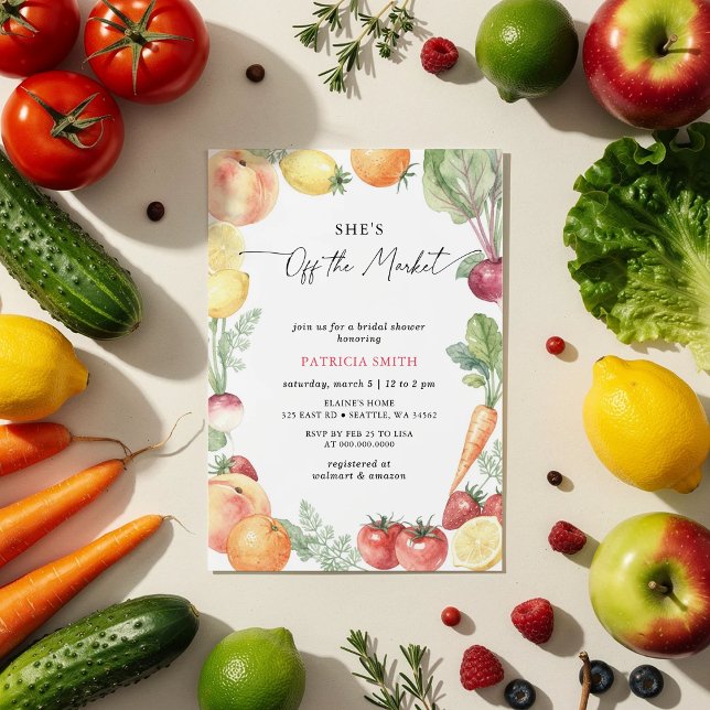Hon är inte längre på marknaden Bondens marknad Br Inbjudningar (She is off the Market Farmers Market Bridal Shower Invitation)