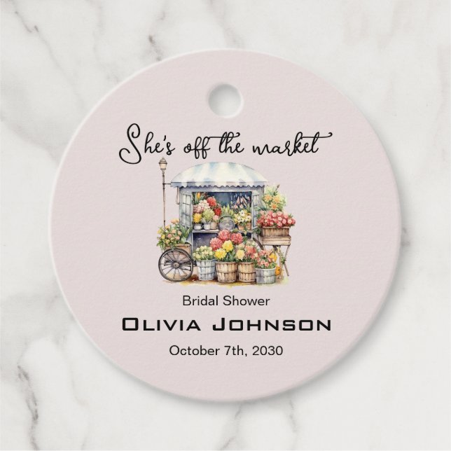 Hon är inte längre på marknaden Rosa Blommig Bröll Gåvor Etiketter (Framsida)