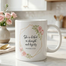 Hon är klädd i styrka och värdighet Blommig Kaffemugg