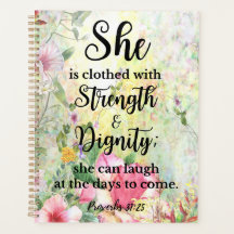 Hon är klädd med Blommigten Strength Scripture