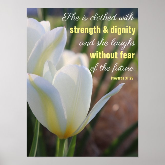 Hon är klädd - Proverbs 31:25 blommigt Poster (Framsidan)