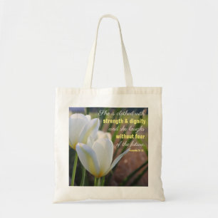 Hon är klädd - Proverbs 31:25 blommigt Tygkasse