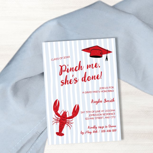Hon är klar med Kräftor Boil Grad Party Inbjudningar (Pinch Me She's Done Crawfish Boil Grad Party Invitation)