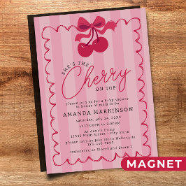 Hon är körsbären på toppen Rosa Baby Shower Magnetisk Inbjudningskort