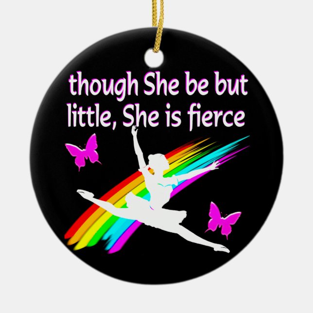 HON ÄR LITE, MEN HON ÄR BRANSCHDANCER-KONSTRUKTION JULGRANSPRYDNAD KERAMIK (Framsidan)