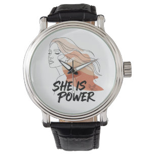 Hon är makt - "Desert Tones Feminine Line Art" Armbandsur