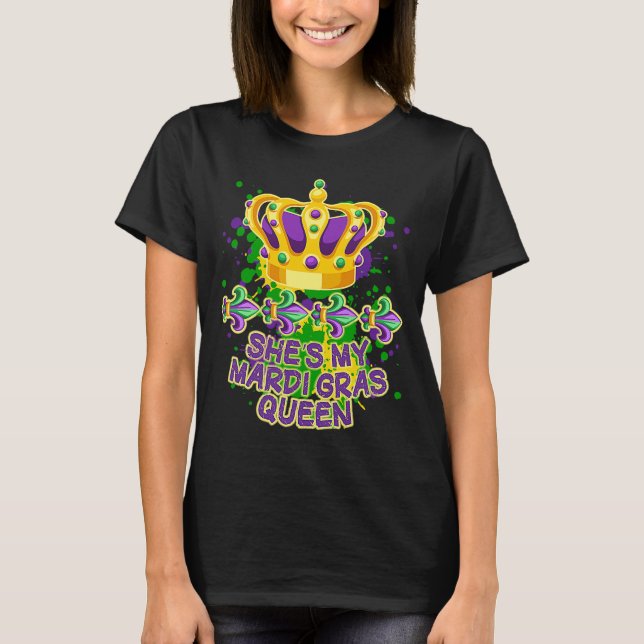 Hon är min Mardi Gras Queen Paint Splatter Par M T Shirt (Framsida)
