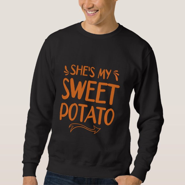 Hon är min sötpotatis... jag Yam Set Par Thanksgiv Lång Ärmad Tröja (Framsida)