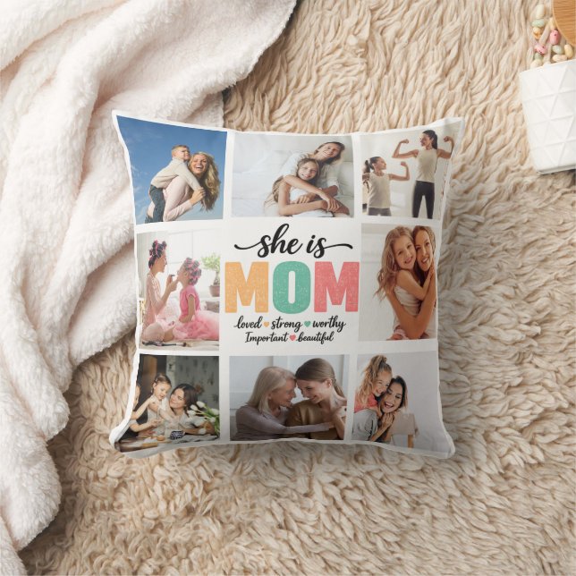 Hon är Mom Foto Collage Kuddcover Kudde (Filt)
