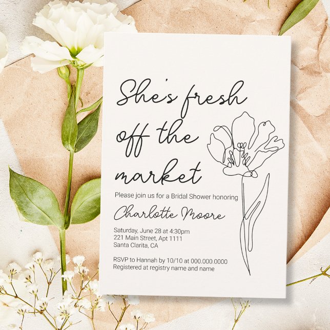 Hon är ny på marknaden - bröllopsfest inbjudningar (She's Fresh Off The Market Bridal Shower Invitation
)