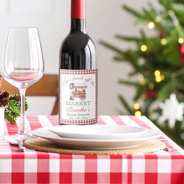 Hon är nyss från marknadens jul Bröllopsfest Vinflaska Etikett (Skapare uppladdad)