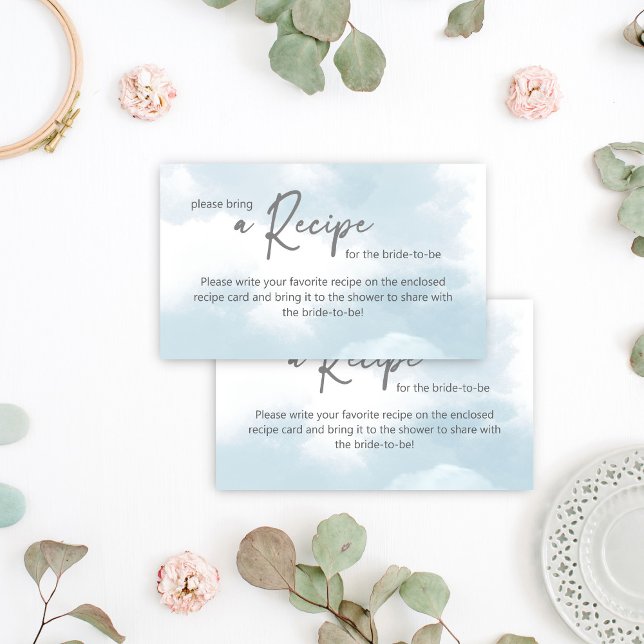 Hon är på begäran om molnrecept på nio möhippor tilläggskort (She is on cloud nine bridal shower recipe request enclosure card)