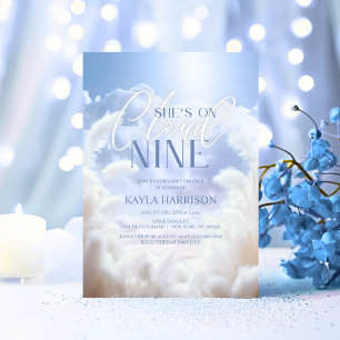 Hon är på Cloud 9 9 Pampas Baby Shower Inbjudningar