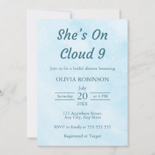 Hon är på Cloud 9 Dreamy Himlar Blue Möhippa Inbjudningar