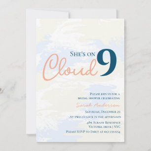 Hon är på Cloud 9 Struktur Blue Rosa Möhippa Inbjudningar