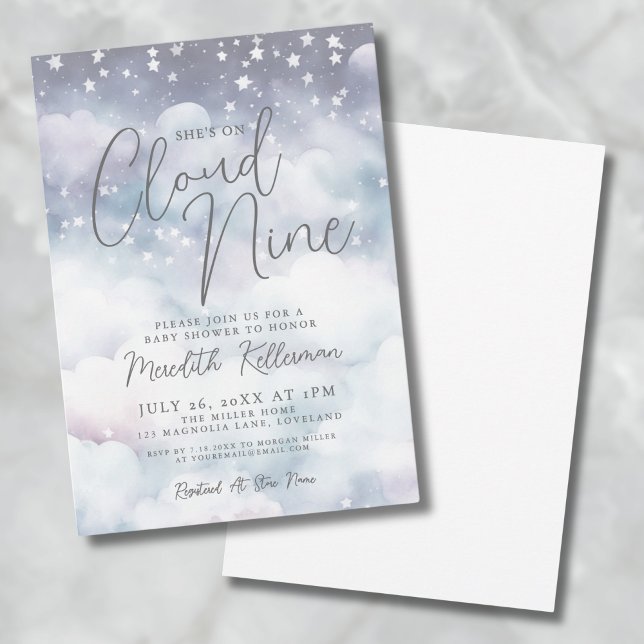 Hon är på Cloud Nine Baby Shower Inbjudningar (Whimsical She's On Cloud Nine Baby Shower Invitation)