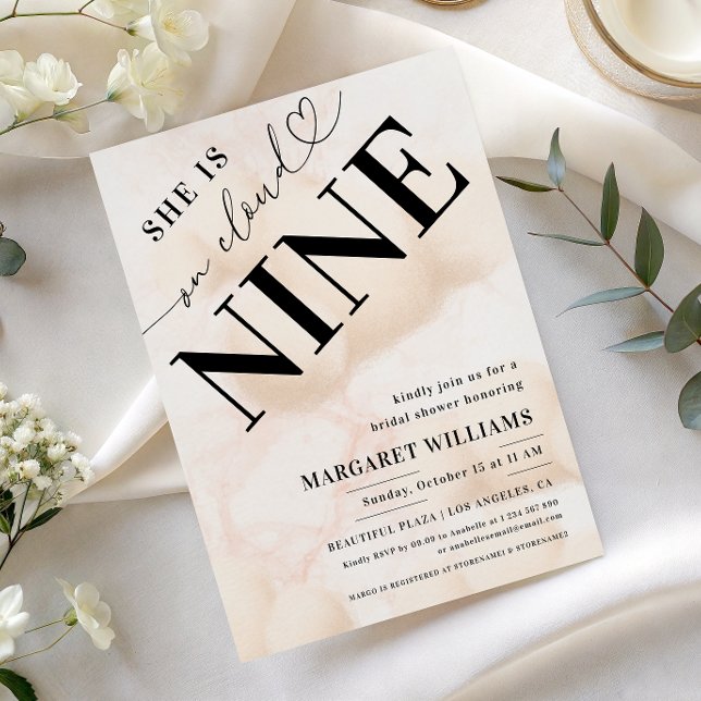 Hon är på Cloud Nine Heart Script Möhippa Inbjudningar (Skapare uppladdad)