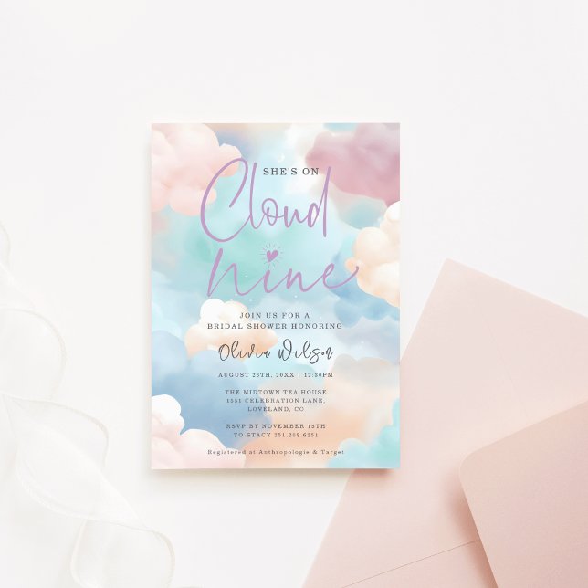 Hon är på Cloud Nine Pastel Färg Möhippa Inbjudningar (She's On Cloud Nine Pastel Colors Bridal Shower Invitation)