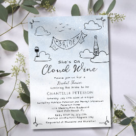 Hon är på Cloud Wine Funky Scribble Bröllopsdusch Inbjudningar