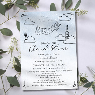 Hon är på Cloud Wine Funky Scribble Bröllopsdusch Inbjudningar