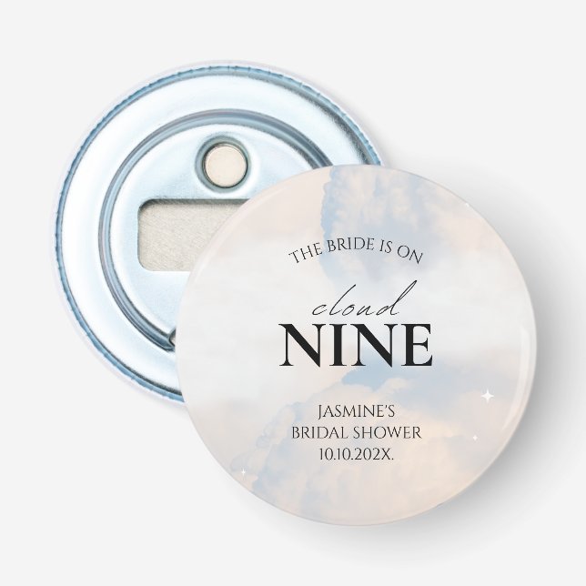 Hon är på moln 9 Bröllopsdusch Drömmiga Pastell Hi Flasköppnare (Framsidan)