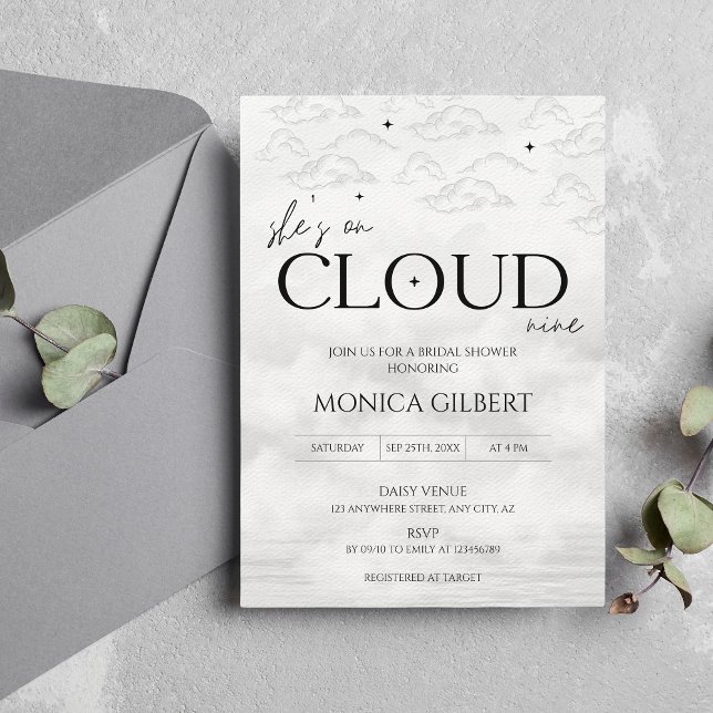 Hon är på molnet 9 Dreamy Elegant Möhippa Inbjudningar (She;s on cloud 9 - bridal shower invitation)
