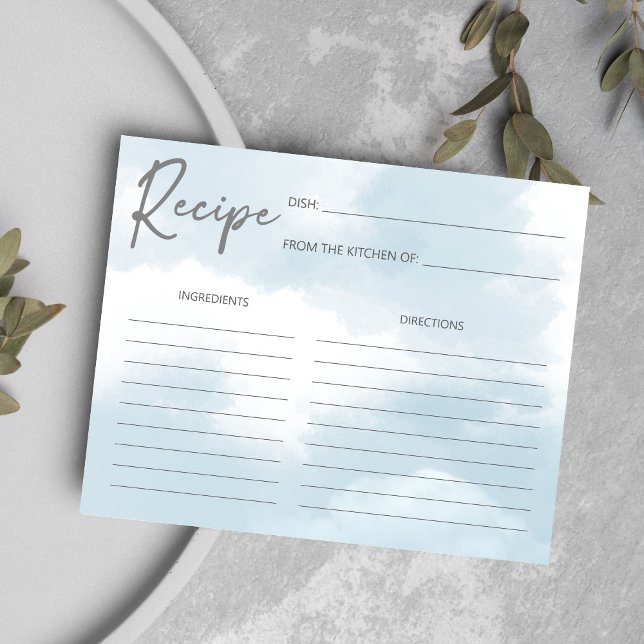 Hon är på molnet med 9 möhippors recept (She is on cloud nine bridal shower recipe card)