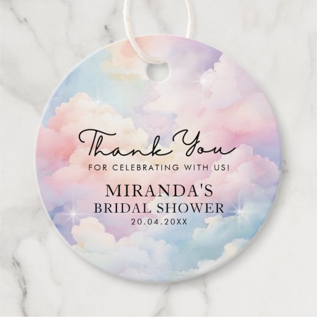Hon är på molnet nio Bröllopsdusch Tack Gåvor Etiketter (Framsida)