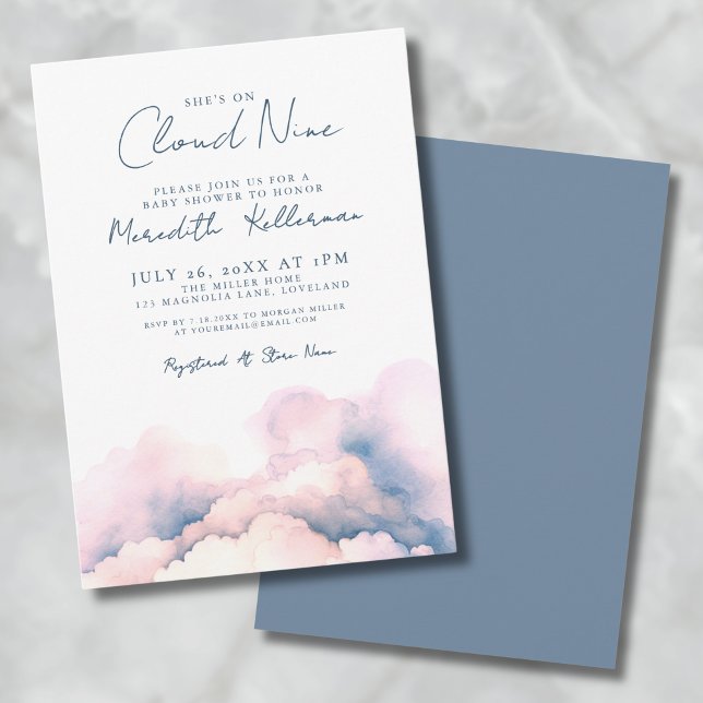Hon är på molnet nio Elegant babyfest Inbjudningar (She's On Cloud Nine Elegant Baby Shower Invitation)