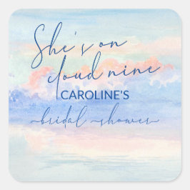 Hon är på molnet nio Pastell Watercolor Bröllopsdu Fyrkantigt Klistermärke