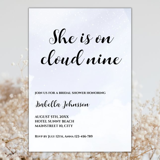 Hon är på molntäcke nio minimalistiska Möhippor Inbjudningar (she is om cloud nine bridal shower invitation cloud 9 bridal shower invitations elegant minimalist)