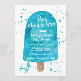 Hon är på väg till POP Blue Baby Shower-inbjudan Inbjudningar