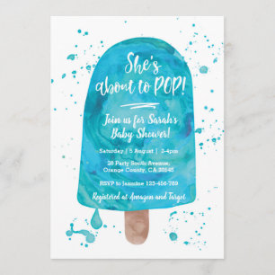 Hon är på väg till POP Blue Baby Shower-inbjudan Inbjudningar