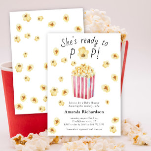 Hon är redo att explodera Vattenfärg Popcorn Baby Inbjudningar