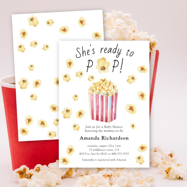 Hon är redo att explodera Vattenfärg Popcorn Baby  Inbjudningar (Skapare uppladdad)