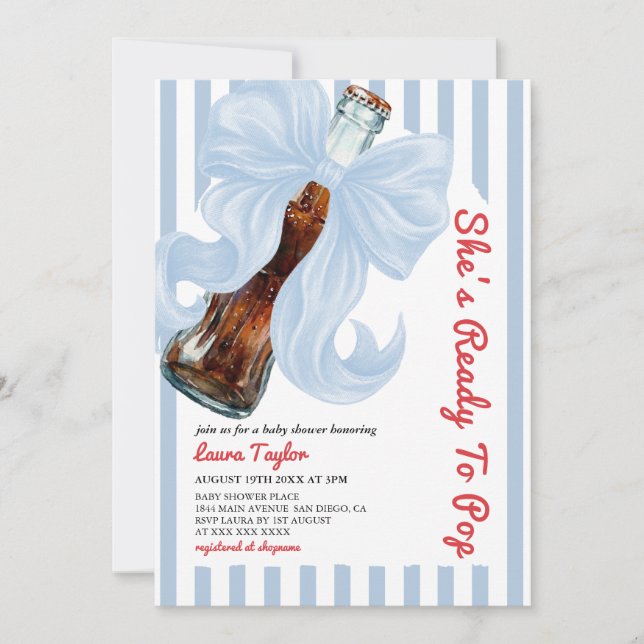 Hon är redo att föda Blå band Baby Shower  Inbjudningar (Framsida)