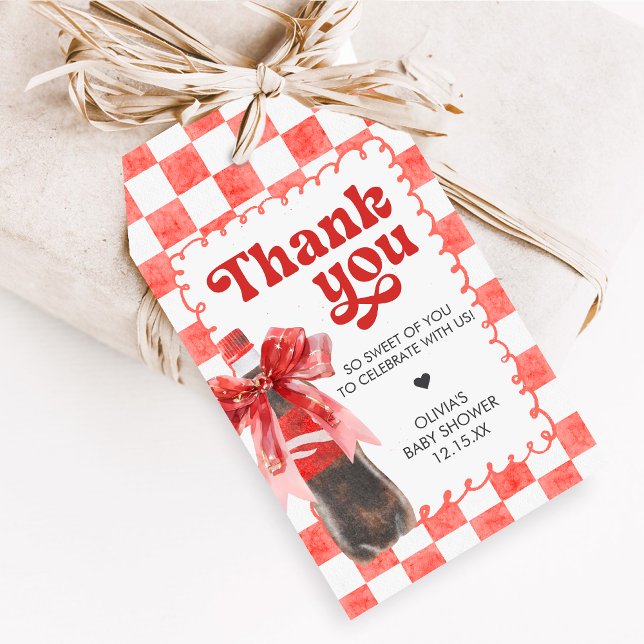 Hon är redo att popa Baby Shower presentkortsmärke Presentetikett (She's Ready to Pop Cola Baby Shower Favor Tags)
