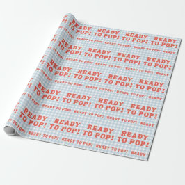 Hon är redo att poppa Baby Shower Blå Retro Gingha Presentpapper