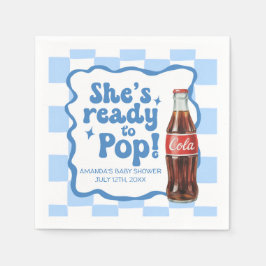 Hon är redo att poppa Baby Shower Blå Servetter