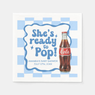 Hon är redo att poppa Baby Shower Blå Servetter