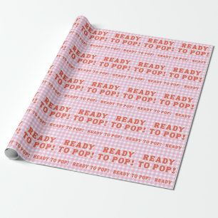 Hon är redo att poppa Baby Shower Rosa Retro Gingh Presentpapper